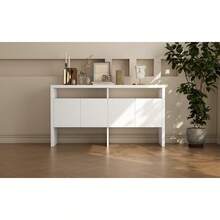 Chest Of Drawers / Sideboard / Cabinet With 2 Open Compartments And 4 Doors, White, Dimensions: 140 X 75 X 35 (H X D) - White + MDF - View 8