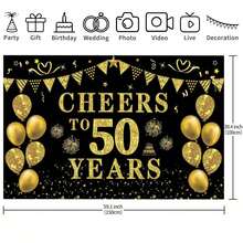 1 Stück 50. Geburtstag/Jubiläum/Hochzeitsdekoration für Frauen und Männer, "Cheers to 50 Years" Banner, schwarzer und goldener 50. Geburtstags Hintergrund, 50. Geburtstags Dekorationen Party Banner Fotografie Hintergrund
