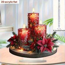 2D平面波西米亚风格亚克力圣诞蜡烛装饰，无需用电，5.9英寸 x 5.9英寸，是桌面装饰、家居、卧室和客厅节日布置的理想之选，多功能节日装饰，适用于所有11个节日。