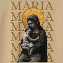 Men's Catholic T-Shirt With Minimalist Print "Maria" 100% Cotton Premium Shirt - Khaki - View 3