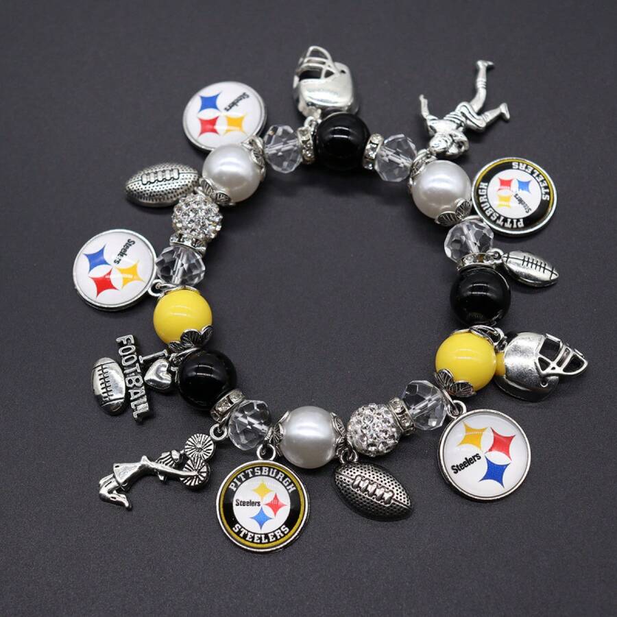 Creative Fashion Football Team Elastic Beaded Bracelet, Light Luxury Niche High-End Design Daily Casual Versatile Unisex Steel Bracelet Accessories - 07-3431-38 - 查看 1
