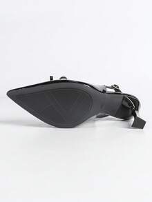 Sandali eleganti e alla moda con tacco alto da donna, tacchi alti, in pelle PU neutra con bottone, adatti per ufficio e all'aperto, primavera/estate - nero - Visualizzare 11