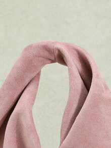 1件秋冬新款粉色复古丝绒质感PU皮革手提包，雕塑感简约设计托特包，适合通勤和搭配外套 - 粉色 - 查看 6