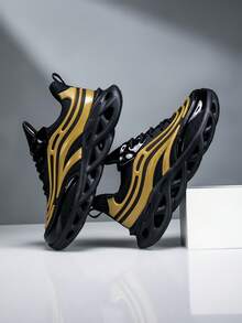 Men's Fashionable Solid Color Low-Top Sneakers - Non-Slip, Durable Casual Shoes With Comfortable Upper And Anti-Slip Outsole, Suitable For Casual Wear, Students And Teenagers - Black Gold - View 5