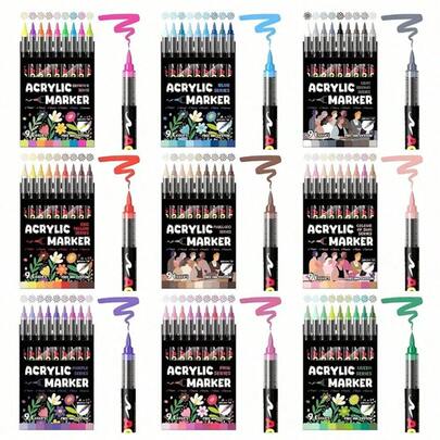 9/12/24/36/48/72/120/168 Colors Acrylic Markers, Marker Pens Coloring Set,Quick Drying, Fade Resistant,Perfect For Painting, Illustrations, Handcrafted Art,School Back-To-School Season For Coloring Books And Other DIY Projects,Suitable For Paper, Fabric, Wood, Rocks, Plastic, Glass, Ceramics, Pumpkins, Metal,Etc., Acrylic Paint Marker Pens For Students And Adults, Easter,Thanksgiving, Halloween, Christmas Gifts
