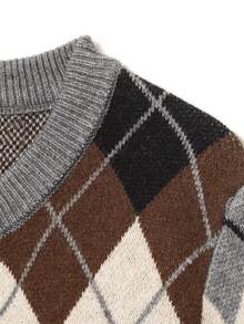 Camellia 女士秋冬新款菱形图案长袖单排扣休闲开衫毛衣度假 - 灰色 - 查看 5