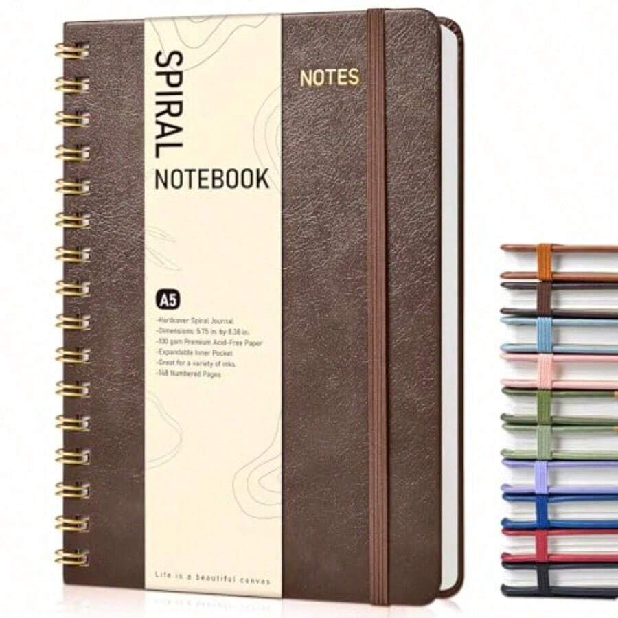 Graph Spiral Journal Notebook A5 Hardcover Spiral Journals for Women Men 100 GSM Graph Paper Notebooks 150 Pages Spiral Bound Grid Notebook for Writing Note Taking Work 5.75" x 8.38" Dark Brown - como en la foto - Ver 1