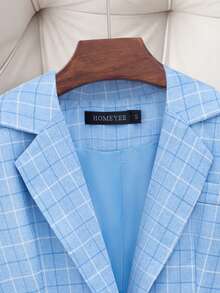 HOMEYEE Women's Plaid Suit Set, Business Professional Casual Blazer Jacket And Pants, Versatile Style Suitable For Various Occasions And Vacation, 2 Pieces Set - Blue - View 3