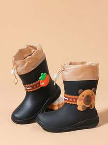 Cartoon Kids Rain Boots, Mid-Calf Girls Rain Shoes, Boys Waterproof Boots, Ages 2-9 - Black - View 3