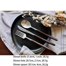 Luxury Wooden-Handled Metal Cutlery Set (3 Pieces) - Multicolor - View 2