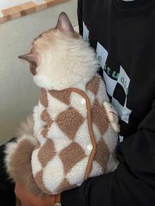 可爱毛绒狗狗猫咪背心外套，带3D小熊和领结 - 宠物服装，适合中小型犬猫，柔软保暖宠物服