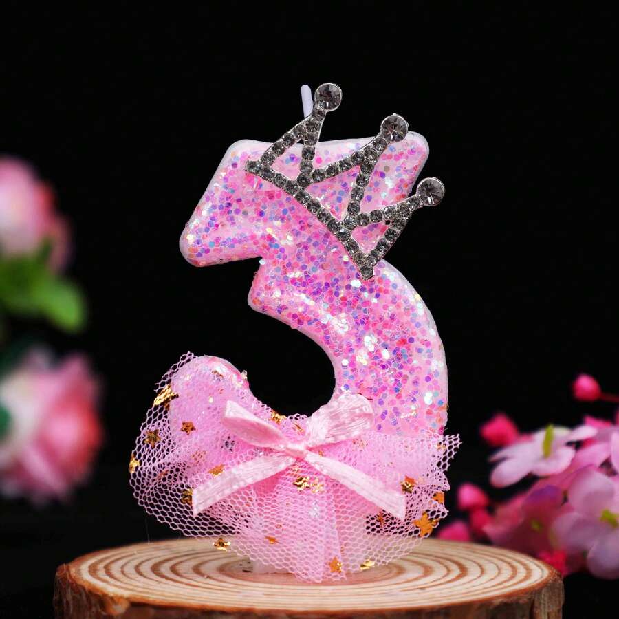 1 Nến sinh nhật kiểu công chúa màu hồng, Nến số đính sequin vương miện thanh lịch - Trang trí bánh đẹp mắt cho tiệc sinh nhật, đám cưới, cầu hôn, kỷ niệm, món quà bất ngờ tuyệt vời dành cho cô ấy