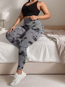 Leggins de yoga para mujer Talla Grande y Extra Ancha - Sin costuras, elastano flexible, estampado tie-dye, diseño que realza el glúteo, ideal para ejercicio casual y deporte - Gris - Ver 5