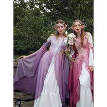 Renaissance Costume Women Ren Faire Dress Outer Garment Costume WomenUnderskirt Not Included - 漸層紫+中 - 查看 5