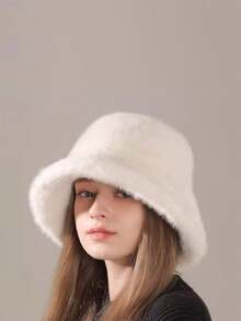 Classic Autumn/Winter New Solid Color Faux Sherpa Fluffy Hat, Women's Cute Bear Ear Cartoon Outdoor Stylish Warm Thick Baseball Cap, Casual, Party, Street, Polyester Embroidery Decor, Suitable For All Seasons