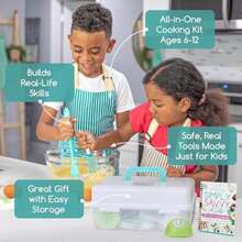 TOVLA JR Kids Real Cooking and Baking Gift Set | Montessori - Cuchillos seguros para niños, delantal, libro de cocina visual, temporizador, caja de almacenamiento y herramientas | Regalo(default) - Tipo 1 - Ver 5