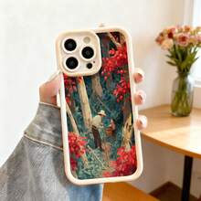 Cubierta de teléfono con borde protector color negro con estampado de bosque otoñal y personas recogiendo frutas para uso diario y estilo vintage - Negro - Ver 3