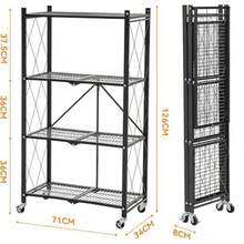 4 TierFolding Shelf Storage Racks And Shelving Units On Wheels Metal Foldable Storage Shelves No Assembly For Garage Kitchen Black 4 Layers - As Pic - View 3