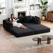 Chenille 2-In-1 Sofa Bed With Armrest Storage Pocket, Three Metal Frames And Multiple Configuration Options - Black + Chenille + 2 Seat - View 2