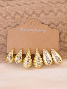 3件套欧美时尚夸张耳环套装，女士C形光滑水滴几何耳环 - 金色 - 查看 10