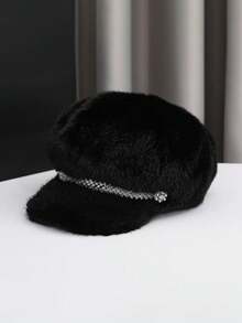 1pc Autumn/Winter New Newsboy Cap, Women's Winter Wear, Faux Mink Fur Octagonal Hat, Beret, High-End Fashionable Warm Ear Protection Headwear - A - View 2