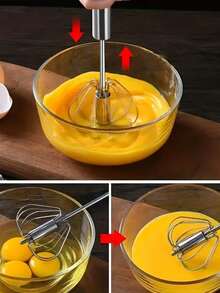 1 Semi-Automatic Rotary Whisk, Stainless Steel Whisk, Kitchen Tools, Hand Mixer, Household Baking Tools, Hand Mixer For Making Eggs With Cream, Pressure Mixer For Home - Whisk, Milk Jug, For Making Whisks, Easy To Use And Clean - High Quality Egg Mixer, Cooking Hand Mixer, Kitchen Baking Supplies - Multicolor - View 5