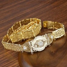 1pc Elegant Algerian Moroccan Women's Caftan Belt, Hollow Arabic Floral Pattern, Metal Chain, Adjustable Length, Traditional Middle Eastern Wedding Dress Accessory - Classic Moroccan Belt - View 3