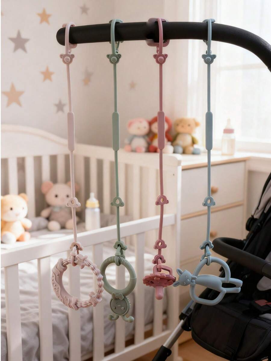 Silikon Anti-Verlust Schnuller Gurt, kleines Spielzeug, Kinderwagen Gurt, Baby Spielzeug Silikon Gurt, dehnbarer Silikon Schnuller Clip, verstellbarer Baby Flasche Gurt, geeignet für Autositz Spielzeug, Beißringe, Baby Kinderwagen Zubehör, Baby Schnuller Clip