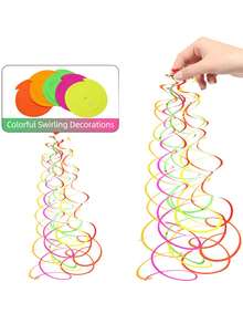 5-Piece Set / Neon Party Supplies, Star-Shaped Hanging Spiral Polka Dot Garland, Dark Party Hanging Decorations, Birthday Black Light Party Decorations - Multicolor - View 3