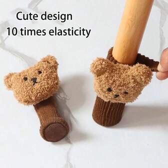 4/8 st söta björnbenskydd till matstolar, tecknade dubbelskiktade förtjockade stickade tysta bordsbenskydd, skyddsöverdrag till pallben