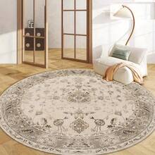 1pc Vintage Floral Pattern Round Rug, Artistic Retro Round Carpet, Decorative Rug, Bedroom Decor, Small Rug, Carpet, Home Decor, Living Room Rug, Living Room Small Rug, Bedroom Rug, Living Room Home Decor, Outdoor Rug, Washable Rug, Plush Rug, Fuzzy Rug, Autumn/Winter Rug, Thick/Fluffy