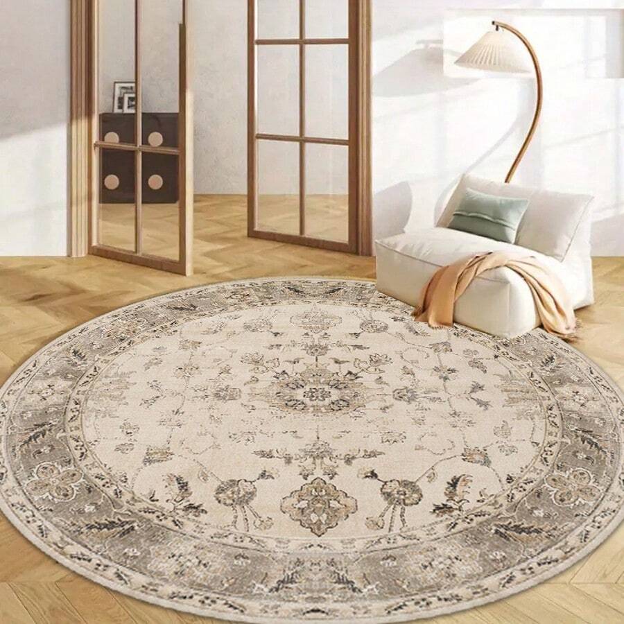 1pc Vintage Floral Pattern Round Rug, Artistic Retro Round Carpet, Decorative Rug, Bedroom Decor, Small Rug, Carpet, Home Decor, Living Room Rug, Living Room Small Rug, Bedroom Rug, Living Room Home Decor, Outdoor Rug, Washable Rug, Plush Rug, Fuzzy Rug, Autumn/Winter Rug, Thick/Fluffy