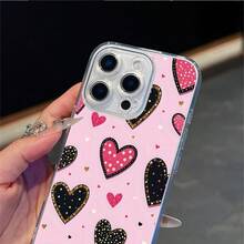 CLEAR  CASE Pink Background With Black And Pink HeartsCompatible With  11 To  17 Models The Cases Lens Protection Function Ensures The Camera Remains Undamaged During Shooting  Guaranteeing Image Quality - transparente - Ver 3