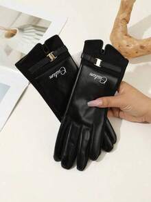 Customizable Gloves, Personalized Women's Gloves, Touchscreen Gloves, Customized Full-Finger PU Leather Gloves, Customized Women's Warm Gloves, Black/White/Gray, Fashion, Minimalist, Personalized, Gift For Girlfriend, Wife And Mother, Best Gift For Autumn/Winter, Christmas Gift, Valentine's Day Gift, Suitable For Autumn/Winter Weather, Autumn/Winter Warm Product - Multicolor - View 5