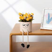 创意长腿花盆，可爱悬挂式花盆，灰色花盆搭配人造多肉植物，室内装饰，迷你多肉盆栽，男女通用办公室装饰，仿真植物装饰或笔筒，家居及办公桌配件和礼品，精致人造多肉桌面摆件