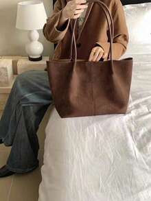 Dedoo 2025秋冬新款咖啡棕色绒面复古大容量单肩包，配有小包、腋下包，商务女士休闲时尚日常通勤包，适合工作、购物、约会、旅行、大学生等场合，女士包袋，日常使用。 - 咖啡 - 查看 2