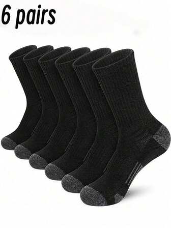 6 paires de chaussettes mi-mollet en coton pour hommes de grande taille, pour le basket-ball et les sports, pour l'automne/l'hiver
