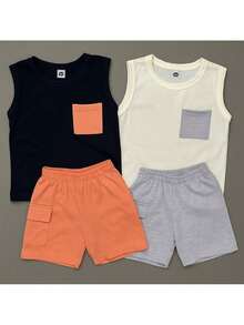 KIT 2 Conjuntos Infantil Regata e Short Infantil Menino 4 Peças