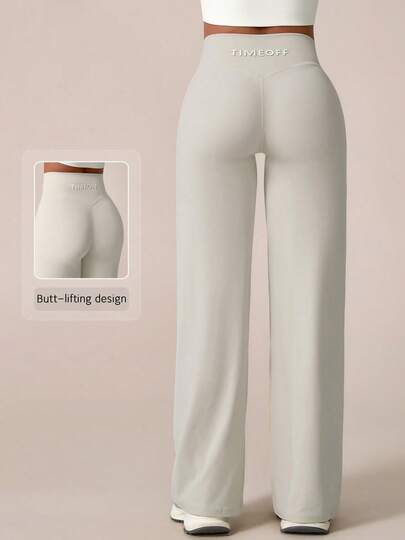 TimeOff 1Pc Women'S Minimalist V-Shaped Lifting Straight Wide-Leg Letter Print Elastic Waist Sports Pants Tights