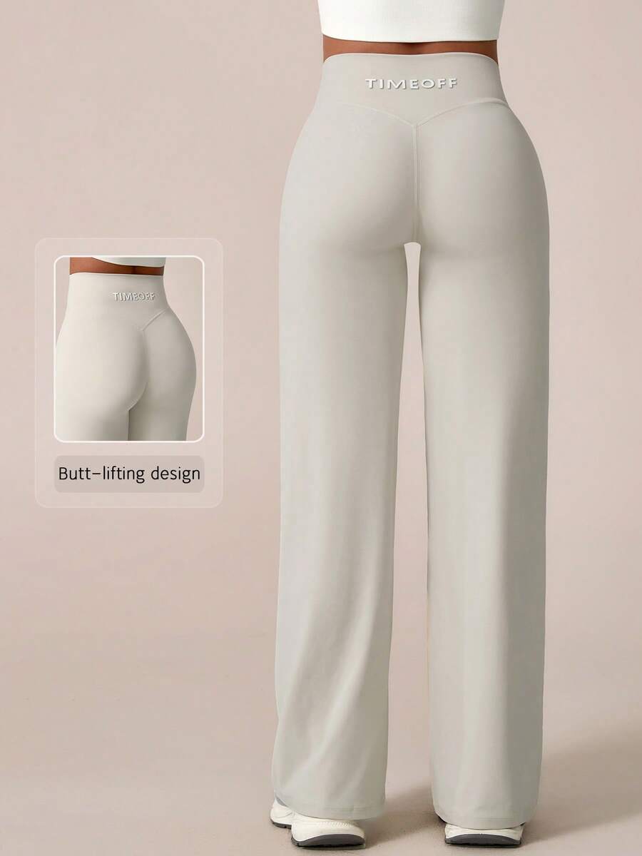 TimeOff 1Pc Women'S Minimalist V-Shaped Lifting Straight Wide-Leg Letter Print Elastic Waist Sports Pants Tights