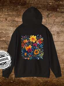 Wildflower Hoodie Floral Print, Cozy Black Sweater - 款式3 - 查看 1