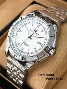 Pablo Raez 1pc Stainless Steel Men's Watch Black Luxury Man Wristwatches Business Male Luminous Date Calendar Display Original Charming Wristwatches Glow In The Dark Hours Top Brand New AAA Fashion Fashion Watch 50M - 銀色 - 查看 12