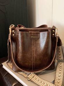 High-End Versatile Bucket Bag, Fashionable Solid Color Shoulder Bag, Retro Niche Design, Women's Shoulder Bag, Suitable For Work, Commuting, Daily Outings, Shopping And Dates