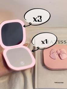 Cute Portable Compact Foldable LED Magnifying Handbag Mirror 025-036/037 - 粉色 - 查看 5