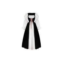Womens Renaissance Dress, Halloween Medieval Victorian Costume Lace Bubble Sleeve Fairy Maxi Dresses - 黑色+大號 - 查看 1