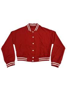 Women's Solid Color Single-Breasted Jacket Baseball Sports Windbreaker, European And American Style, Spring And Autumn - Red and White - View 2