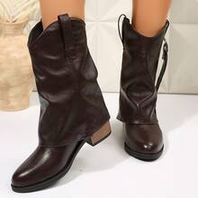 Cizme de damă retro cu toc gros și cataramă în stil western de toamnă/iarnă, versatile la modă, cizme eleganți, cizme de cowboy - Maro - Vizualizare 6