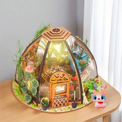 1pc DIY Handmade Miniature House, Jeannie's Flower House Mini Building Model Decor, Wooden Assembly Toy, Perfect Gift For DIY Craft Lovers