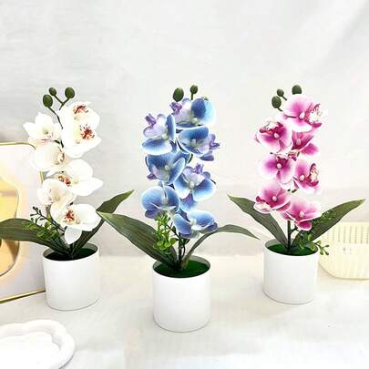 Lifelike Artificial Phalaenopsis Orchid Plant With Pot - Vivid Pink, White, Purple Realistic Fake Flowers, Home Decor, Wedding, Holiday, Kitchen Table Decor, Maintenance-Free Butterfly Decoration Essential New Year Holiday Gift