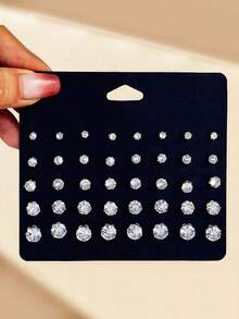 20 Pairs New Mini Rhinestone Stud Earrings Set, Versatile & Fashionable For Everyday Wear - Multicolor - View 4